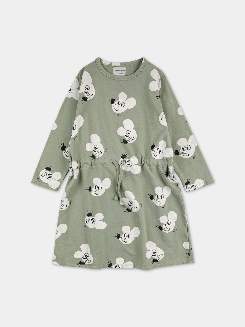 Green dress for girl with mice print